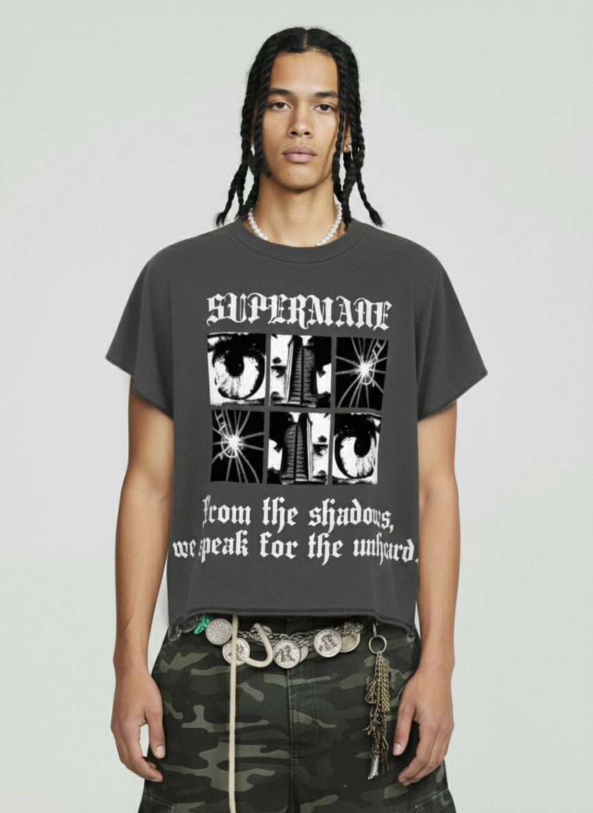 Gothic Text Graphic Cut-Off Sleeveless T-Shirt