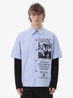 Vintage Illustration Striped Faux Two-Piece Shirt