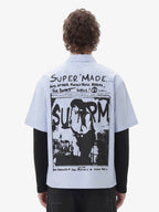 Vintage Illustration Striped Faux Two-Piece Shirt