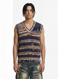 Frayed Edge Striped V Neck Knit Vest