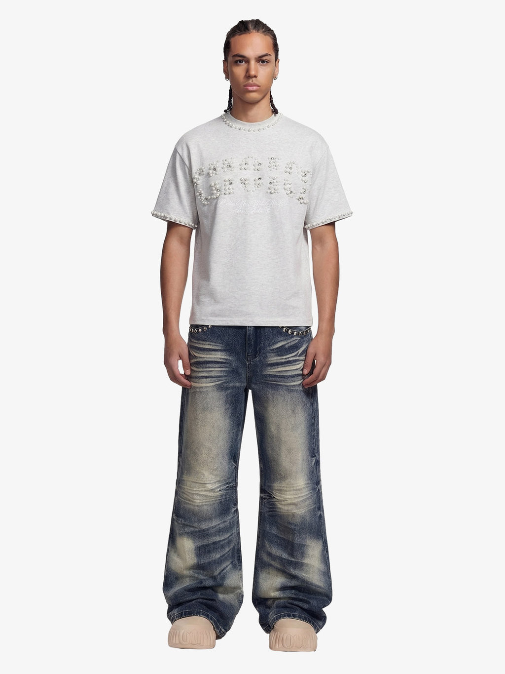 Elegant Pearl-Embellished Oversized T-Shirt