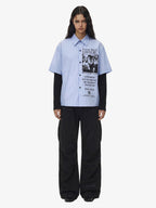 Vintage Illustration Striped Faux Two-Piece Shirt