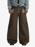 Vintage Patchwork Leopard Pocket Wide Leg Cargo Pants