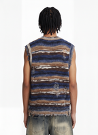 Frayed Edge Striped V Neck Knit Vest
