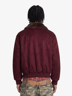Retro Suede Faux Fur Collar Fleece Lined Bomber Jacket