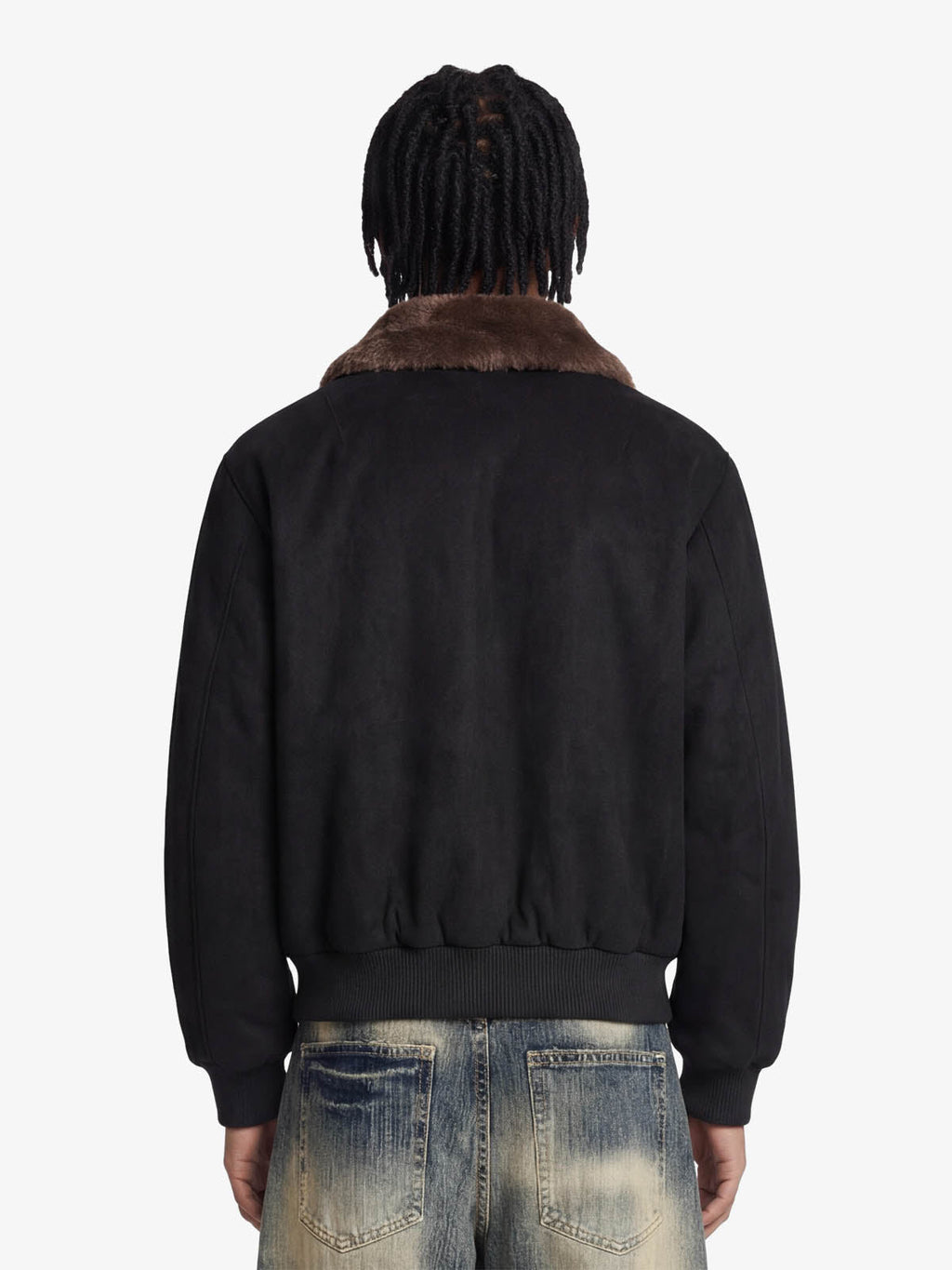 Retro Suede Faux Fur Collar Fleece Lined Bomber Jacket