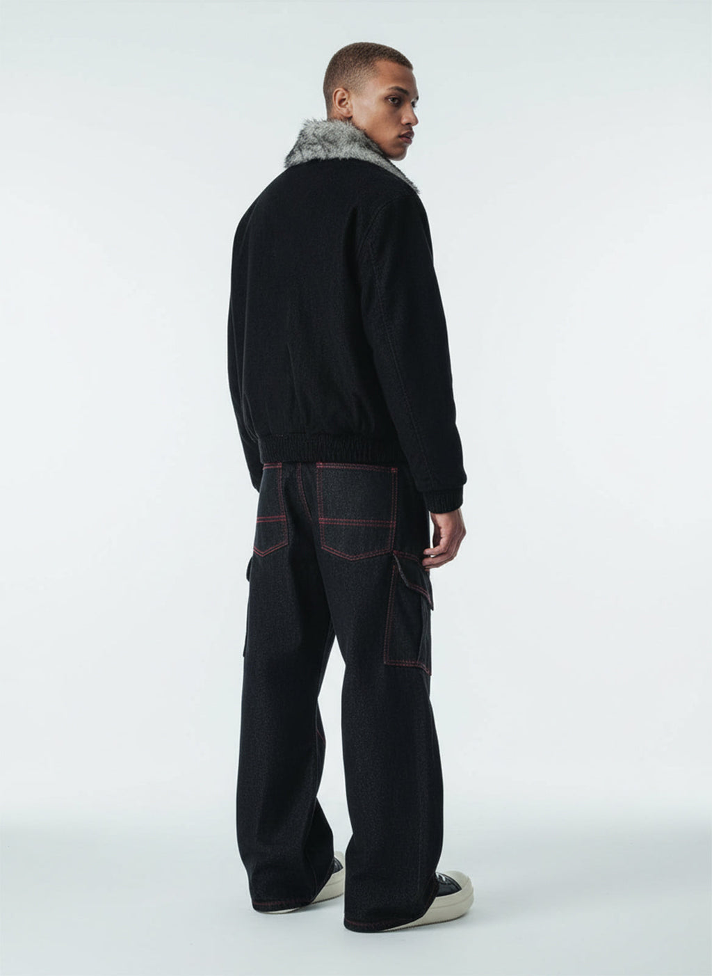 Retro Red Contrast Stitching Pocket Barrel Jeans