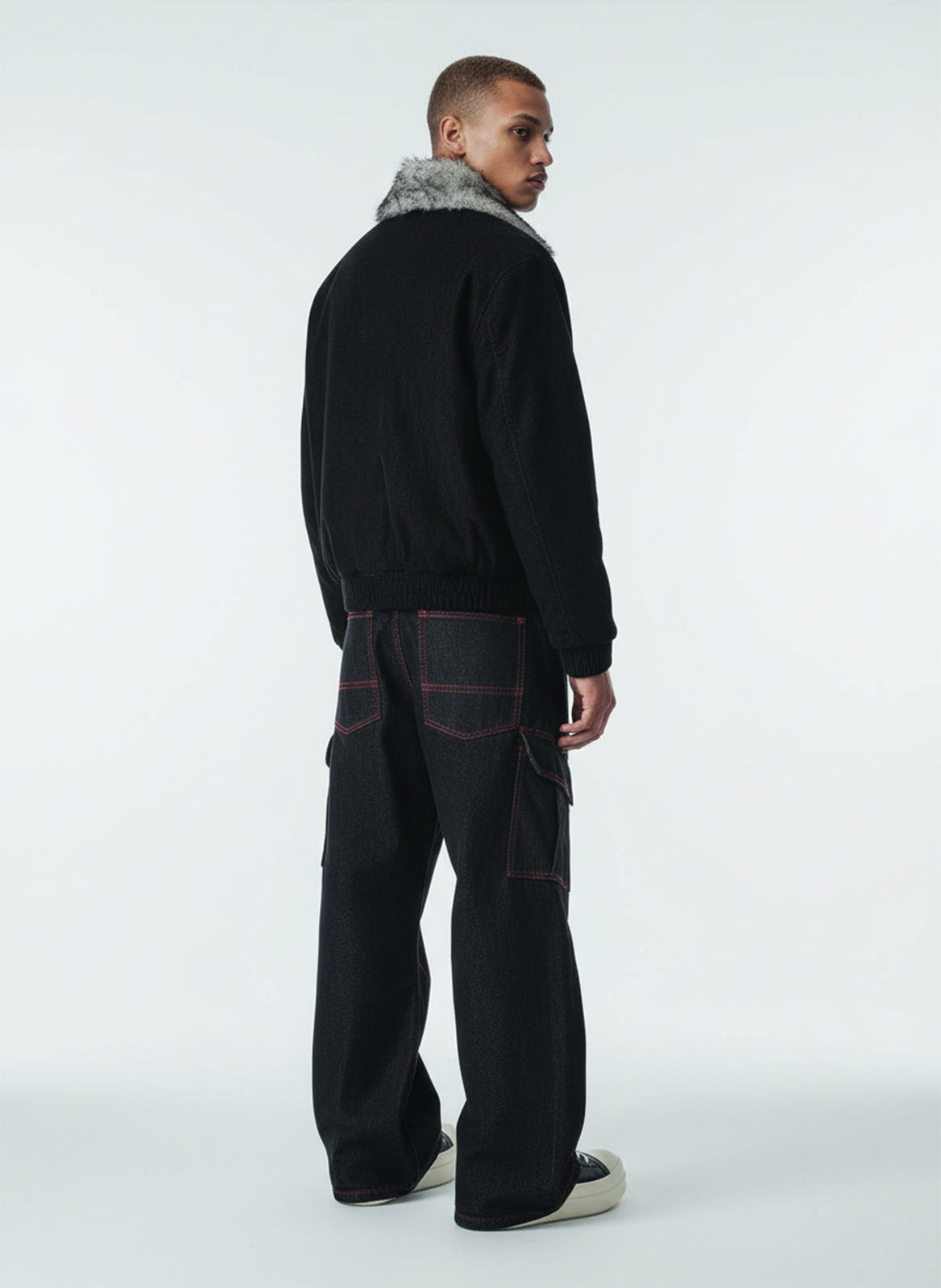 Retro Red Contrast Stitching Pocket Barrel Jeans