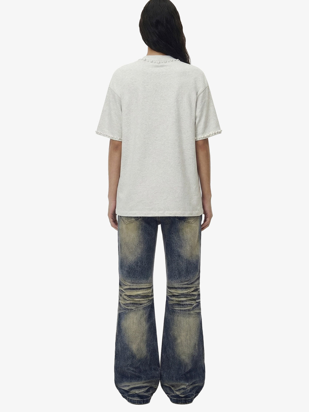 Elegant Pearl-Embellished Oversized T-Shirt