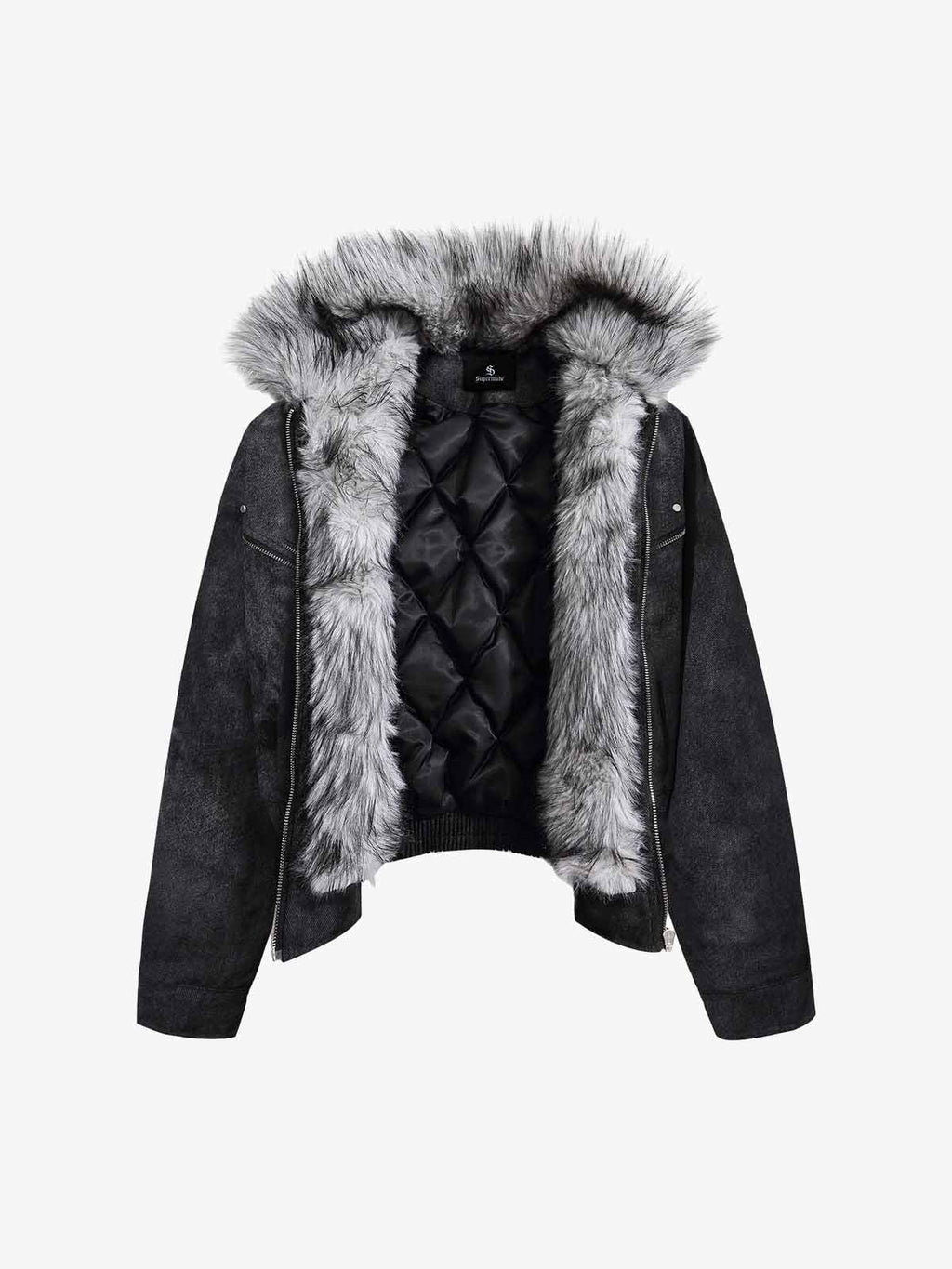 Fur Collar Moto-Style Zip Up Bomber Jacket