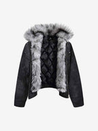 Fur Collar Moto-Style Zip Up Bomber Jacket