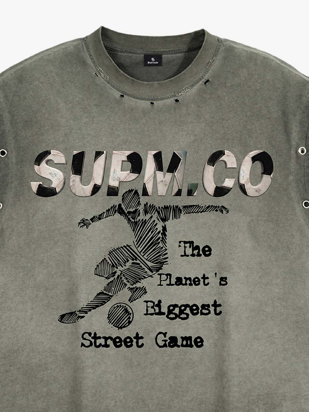 Distressed "SUPM.CO" Soccer Graphic Sleeveless T-Shirt