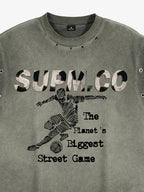 Distressed "SUPM.CO" Soccer Graphic Sleeveless T-Shirt