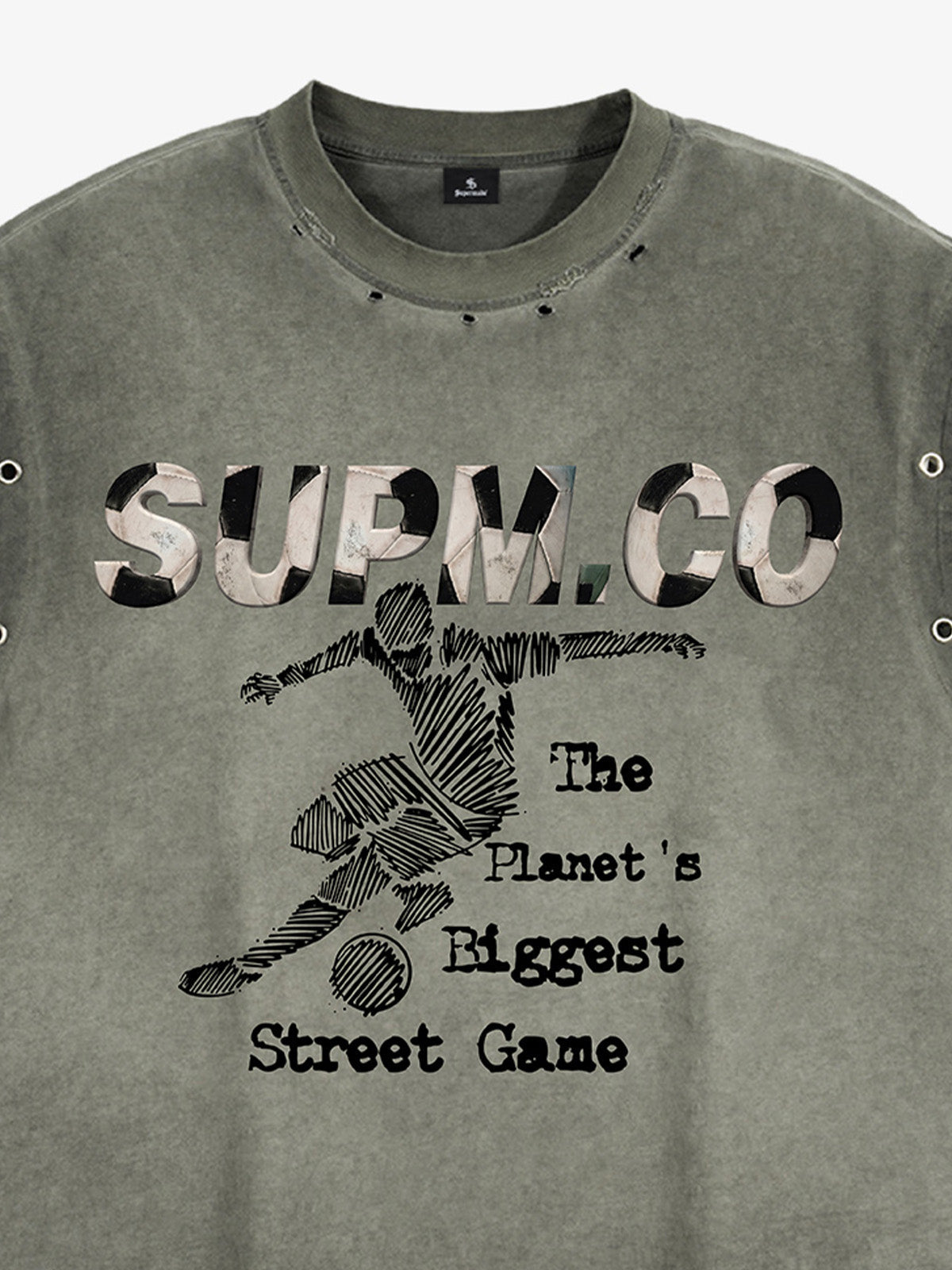 Distressed "SUPM.CO" Soccer Graphic Sleeveless T-Shirt