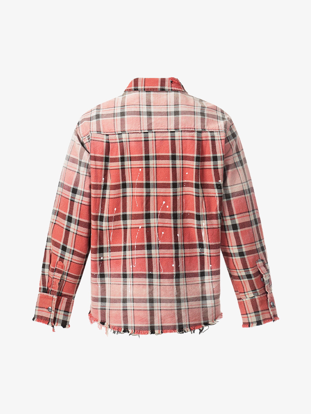 Paint Splatter Plaid Frayed Hem Button Up Shirt