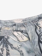 Abstract 3D Digital Print Wide-Leg Jeans