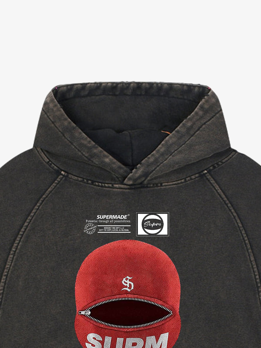Retro Bandit Hat Graphic Distressed Cropped Hoodie