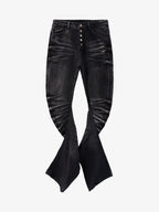 Vintage Distressed Button Fly Ruched Panel Flared Jeans