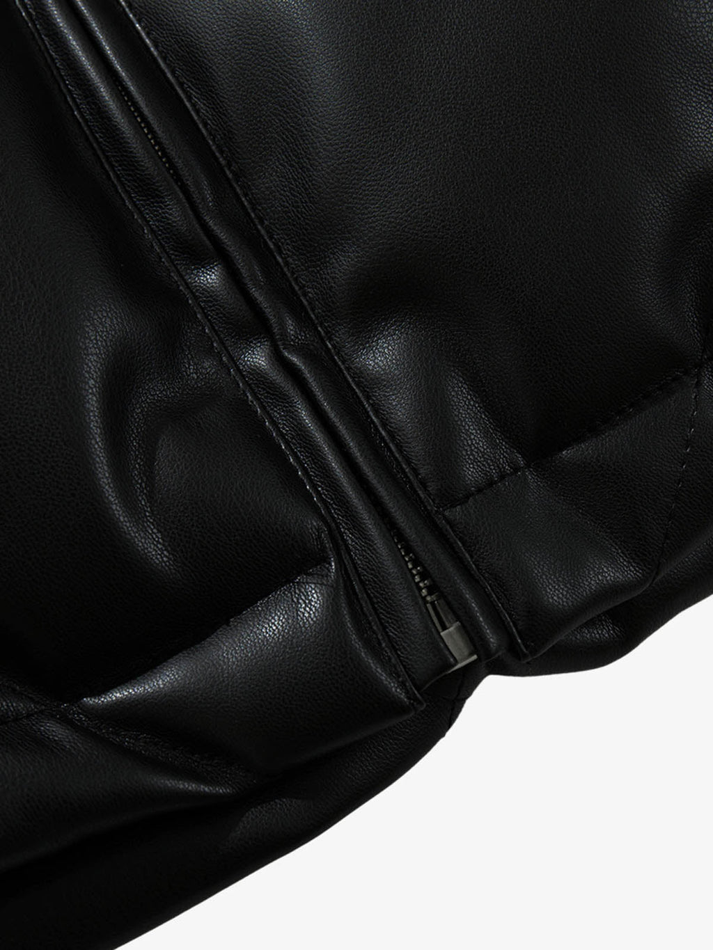 Minimalist Faux Leather Stand Collar Puffer Vest