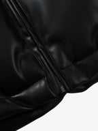 Minimalist Faux Leather Stand Collar Puffer Vest