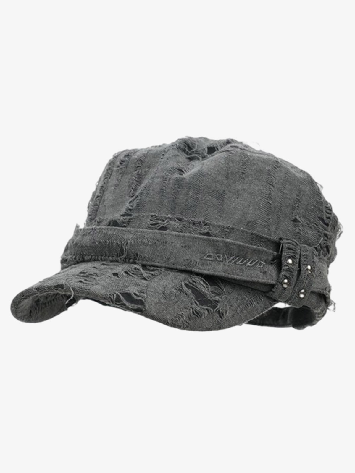 Distressed Stud Detail Cotton Flat Top Cap