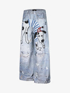 Cartoon Dalmatian Dog Graphic Distressed Washed Jeans