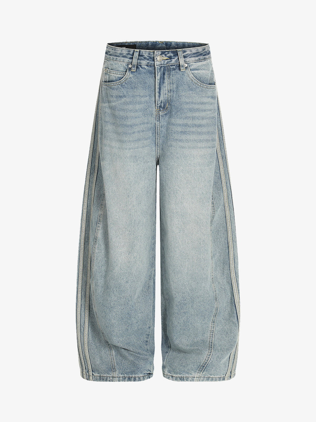 Retro Washed Side Striped Barrel Denim Jeans