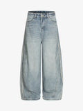 Retro Washed Side Striped Barrel Denim Jeans