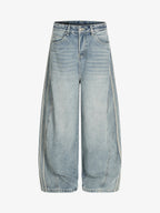 Retro Washed Side Striped Barrel Denim Jeans