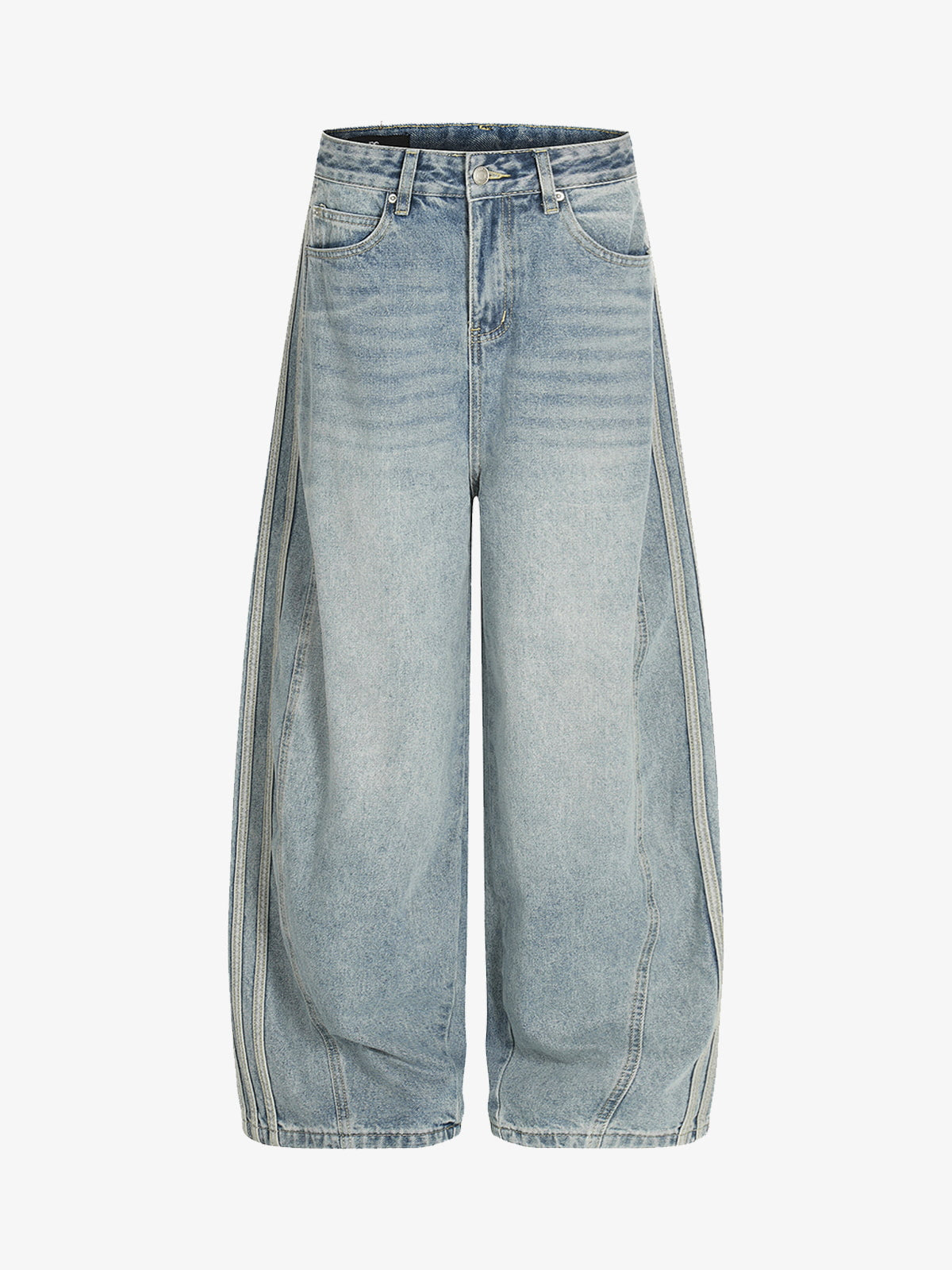 Retro Washed Side Striped Barrel Denim Jeans