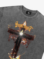 Washed Gothic Cross Graphic T-Shirt