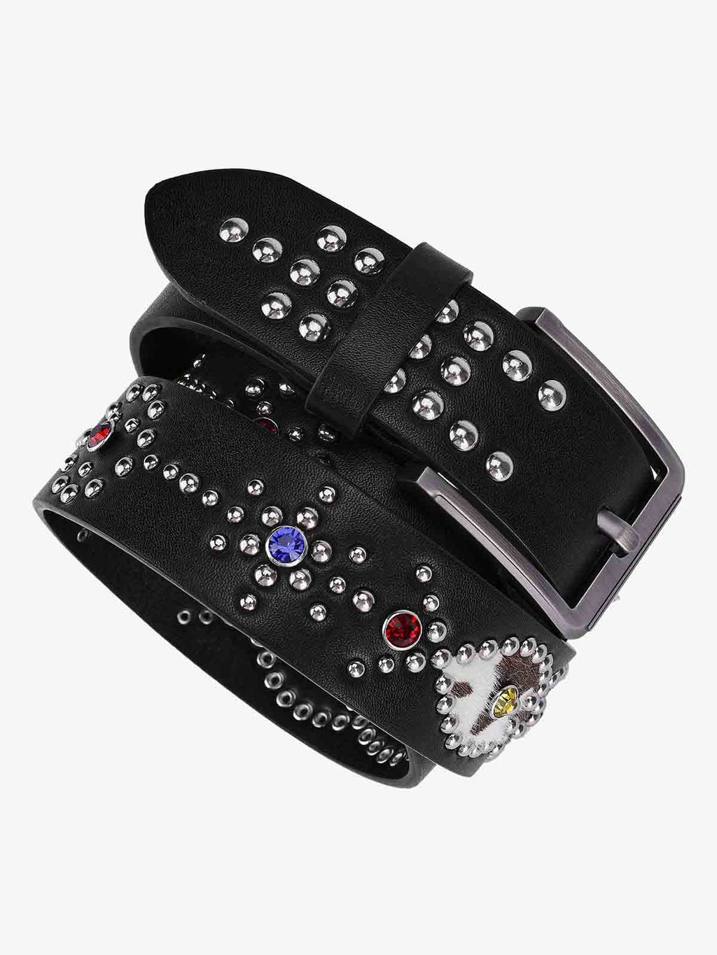 Retro Multicolor Gem Studded PU Belt