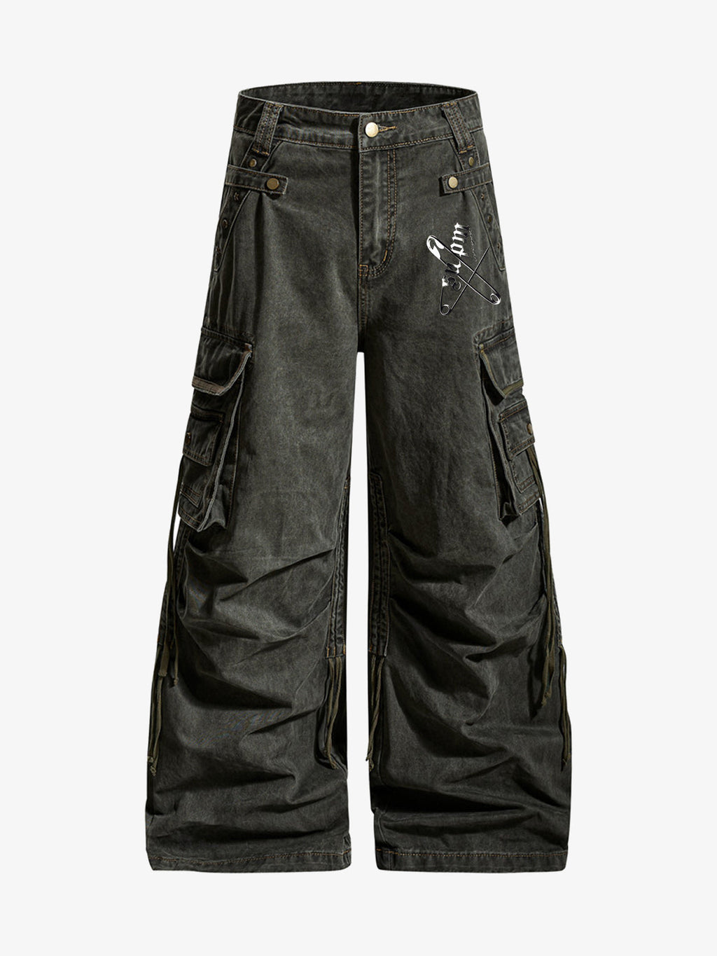 Washed Safety Pin Graphic Cargo Pants