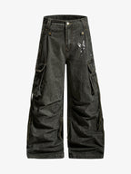 Washed Safety Pin Graphic Cargo Pants