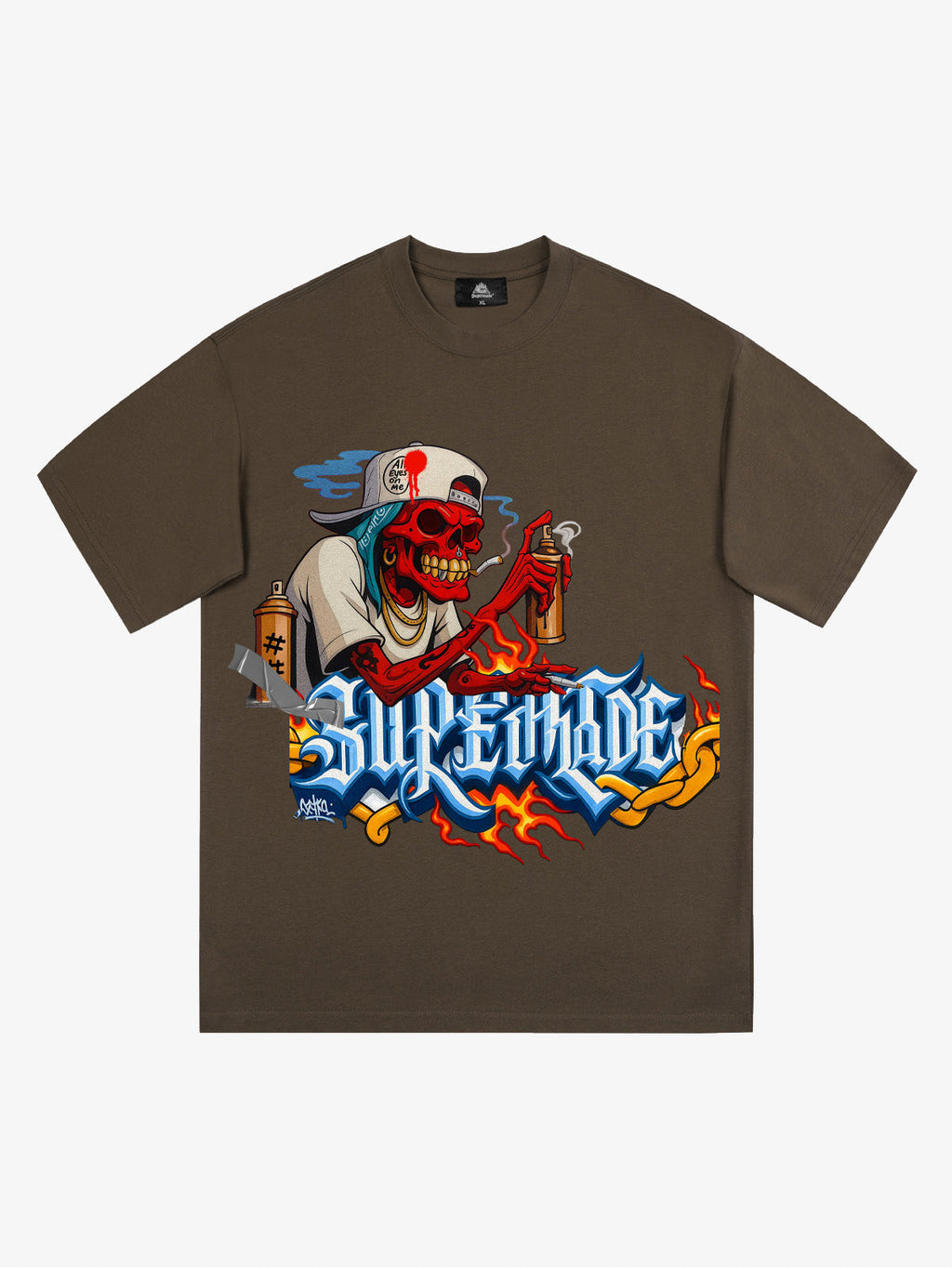 Street Skull Graffiti Artist Flame Flower Font T-Shirt