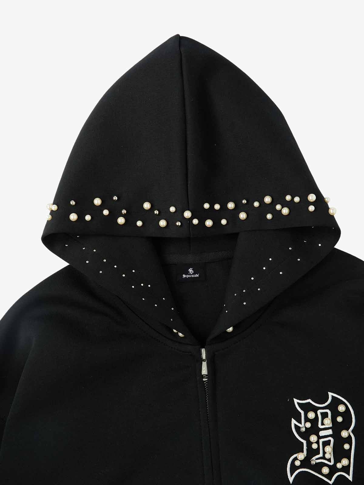 precipice Pearl Embellished Zip Up Set - 2596