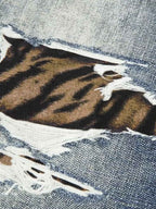Vintage Washed Tiger Print Wide Leg Denim Jeans