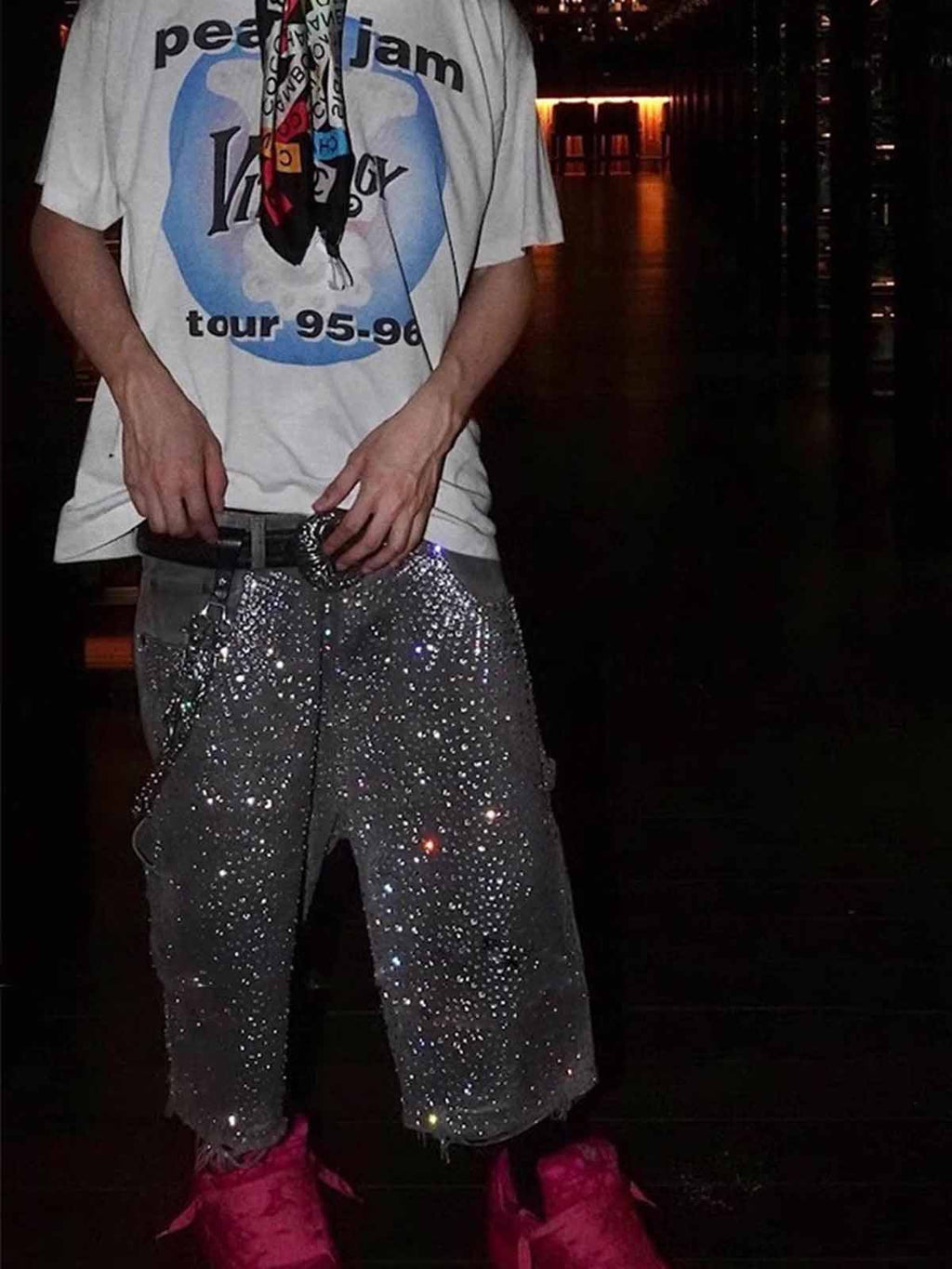 Gradient Rhinestone Embellished Denim Jorts