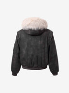 Washed Patchwork Contrast Bomber Jacket