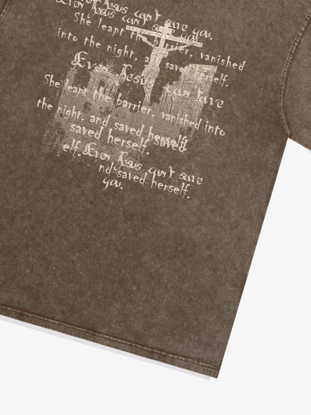Washed Cross Overlay Text Graphic T-Shirt