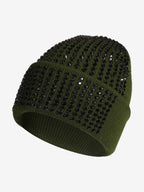 Rhinestone Embellished Ribbed Knit Beanie Hat