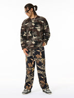Vintage Washed Distressed Leaf Camouflage Jeans