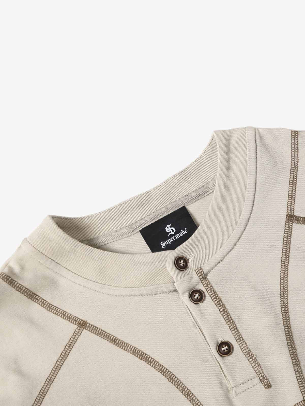 Vintage-Inspired Ombré Wash Henley Detail T-Shirt