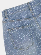 Theprecipice Ink Splashed Hotfix Rhinestone Baggy Jeans - 2306