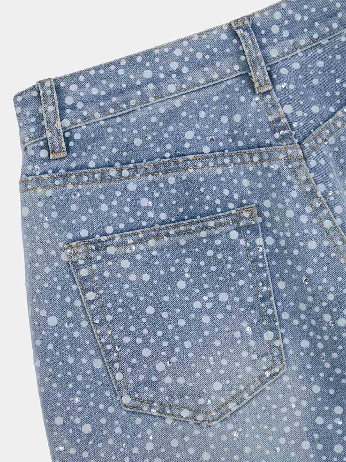 Theprecipice Ink Splashed Hotfix Rhinestone Baggy Jeans - 2306