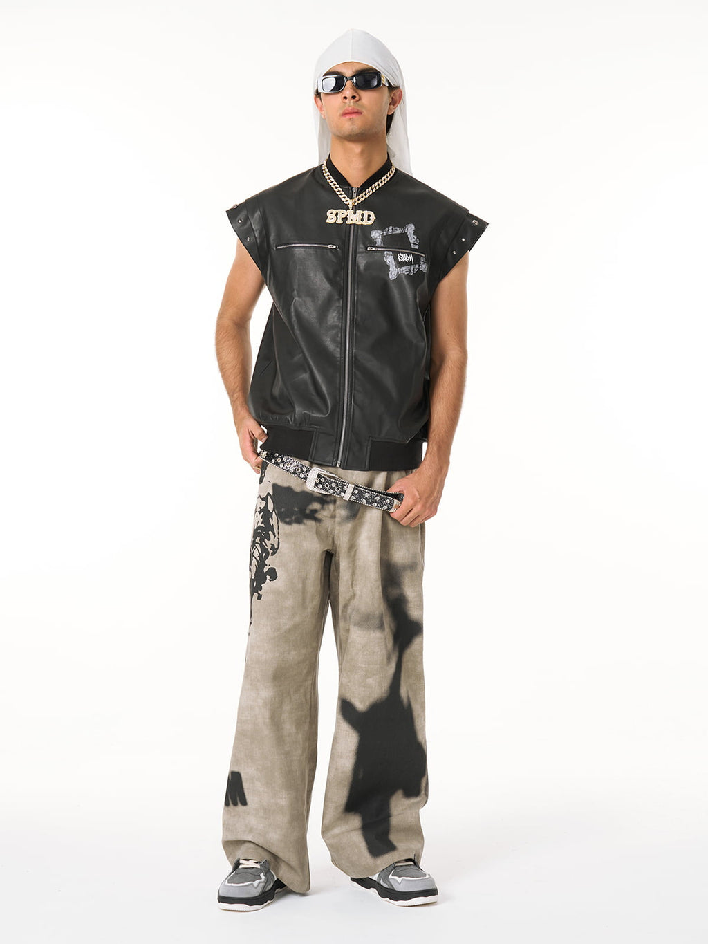 Original Large Cross Angel Print Distressed Jeans - 2552