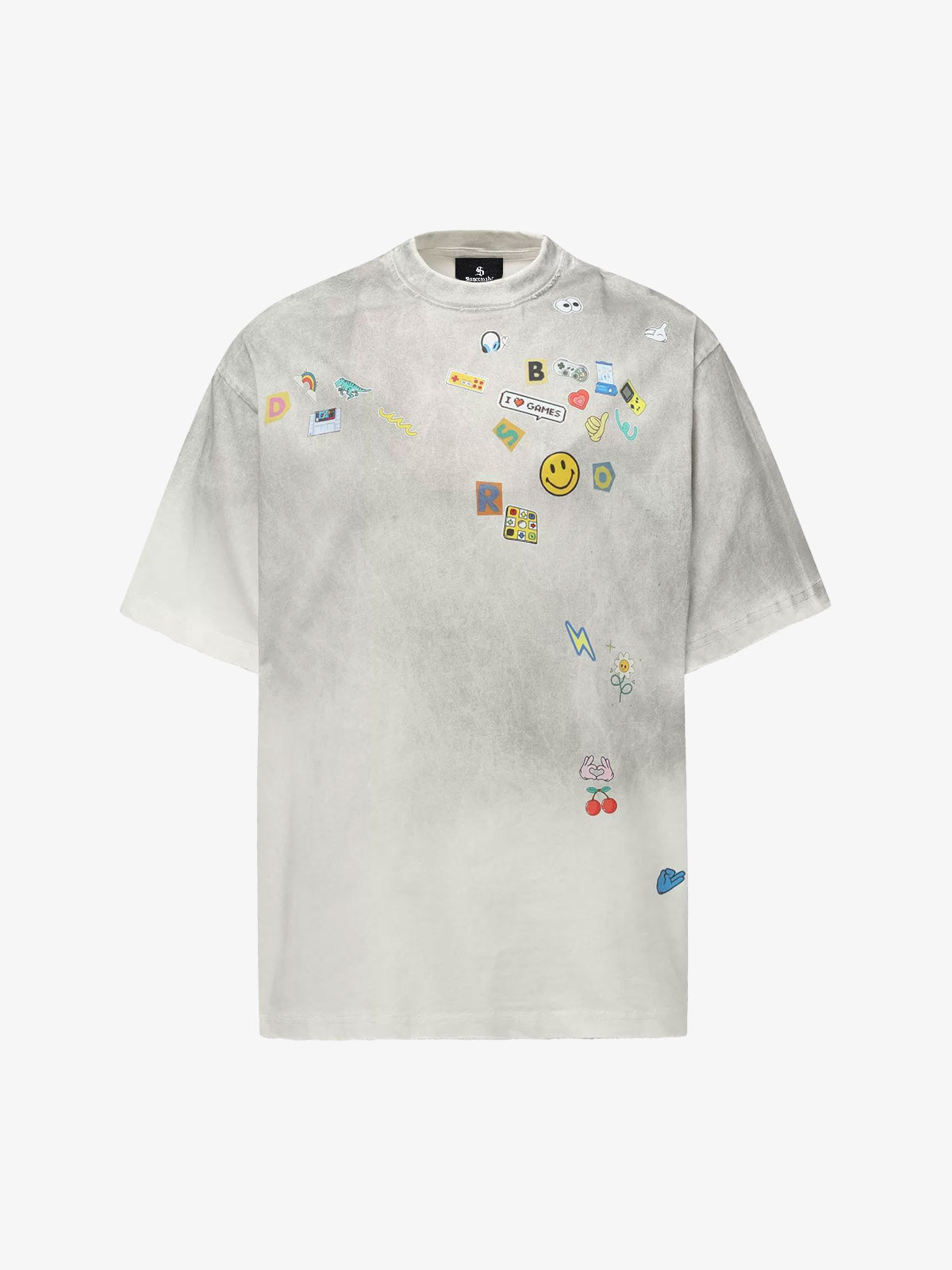 Vintage Gaming Sticker Style Motif Oversized T-Shirt