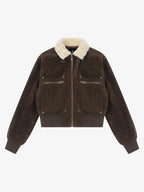 Utility Faux Shearling Collar Suede Look Zip Up Jacket