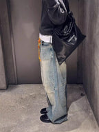 Distressed Contrast Drawstring Knee-Length Jeans