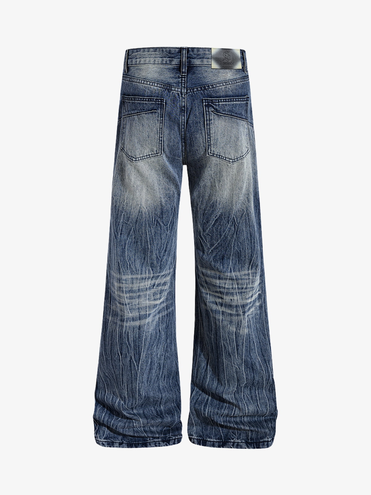 Vintage Washed Distressed Flared Denim Jeans